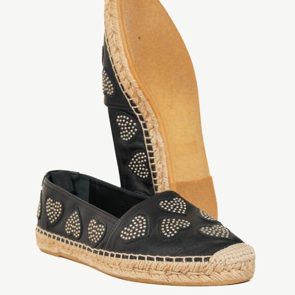 Saint Laurent Nero Leather Studded Heart Espadrilles - Picture 4 of 12